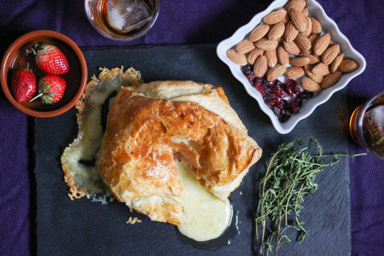 Mt. Tam Baked in Puff Pastry with Cranberry Preserves and Thyme-Cheese Grotto