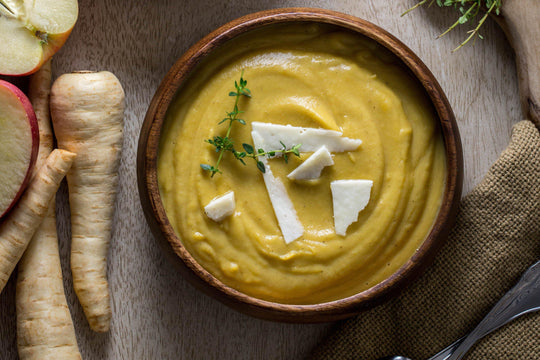 Recipe: Parsnip, Apple, Shallot, and Thyme Soup with Aged Pecorino-Cheese Grotto