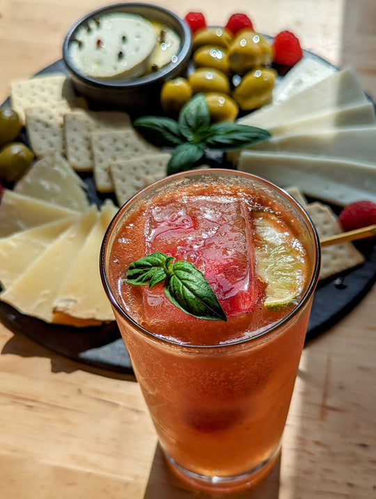 Raspberry Lime Rickey Cocktail with Cheese Board