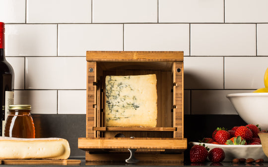 cheese grotto with blue cheese on countertop